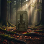 Tactical MOLLE backpack in olive green, rear view with vertical padding straps