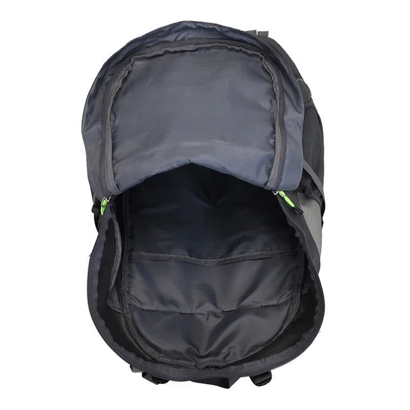 Dark gray hiking backpack interior with open main compartment