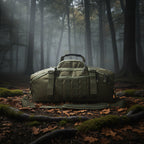 Tactical MOLLE backpack in olive green with front panel straps and top handle