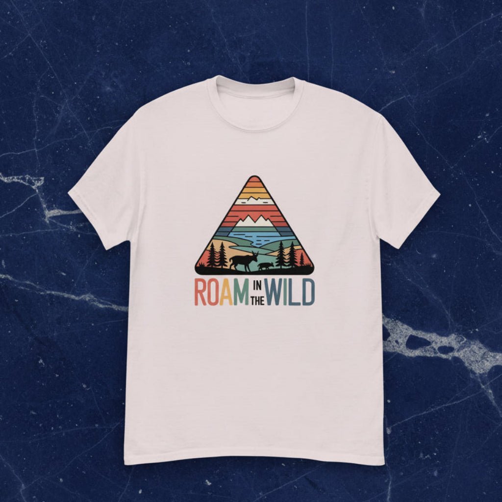 Off-white graphic t-shirt with triangular Roam the Wild front print