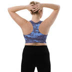 Navy digital camo longline sports bra, back racerback straps