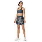 Digital camo athletic long shorts for unisex with elastic waistband, dark gray and black