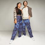 Wide-leg joggers in digital camouflage print with elastic waistband and drawstring, full body view