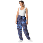 Wide-leg joggers in digital camouflage print with elastic waistband and drawstring, front view