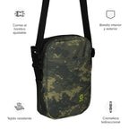 Digital camo crossbody bag with adjustable strap and visible front zipper