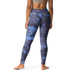 Yoga leggings in navy digital camouflage with fitted ankle cuffs and high waistband