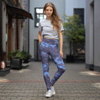 Navy digital camouflage yoga leggings, full length slim fit to the ankle.