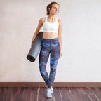 Yoga leggings with navy digital camouflage print and high-rise waistband, full length