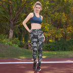 Women’s digital camo yoga leggings with high-rise waistband, full length, standing