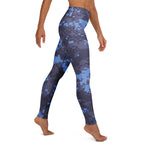Navy digital camouflage yoga leggings with slim leg and ankle-length coverage.
