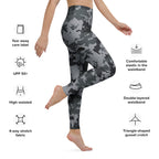 High-waisted digital camo yoga leggings with double-layer waistband, 4-way stretch