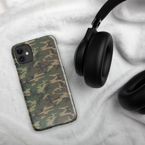 iPhone® snap case with green and tan army camouflage pattern and camera cutouts