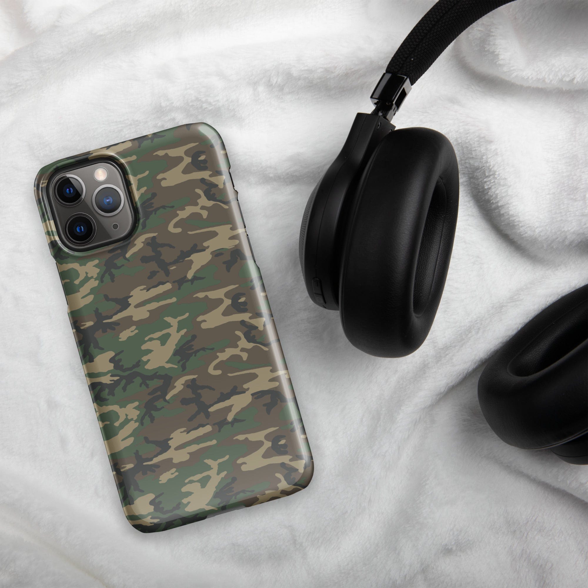 Army camouflage iPhone® snap case with camouflage back, camera cutout, and slim edges