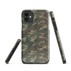iPhone® snap case with army camouflage pattern, showing side profile openings