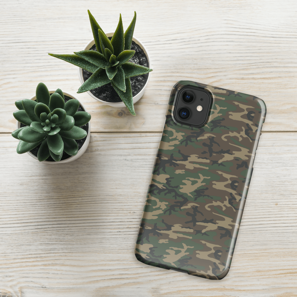 iPhone® snap case with army camouflage back and camera cutouts