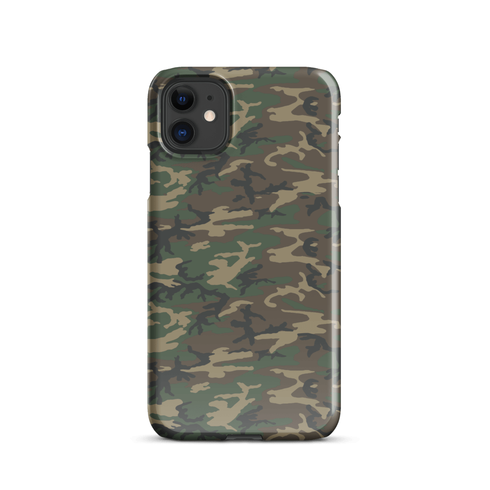 Army camouflage iPhone® snap case with dark green camo pattern and camera cutout