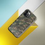 Army camouflage tough case with green-brown camo print, centered on the back panel