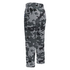 Digital camouflage wide-leg joggers, cuffed ankle length, dark gray and black