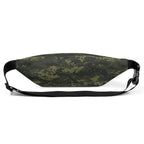 Camouflage fanny pack with black adjustable shoulder strap