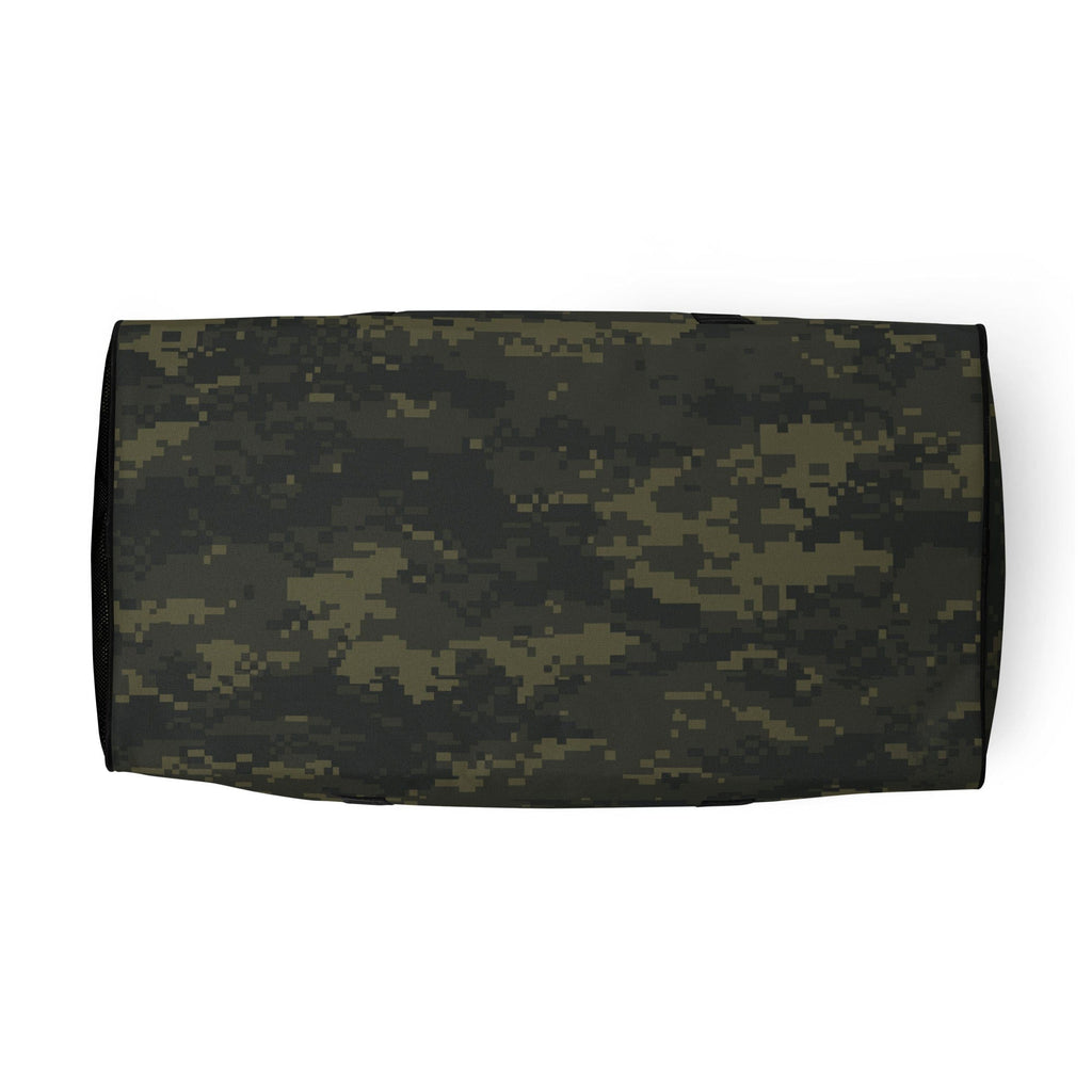Camouflage duffle bag side panel with wide zipper track