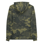 Unisex digital camo hoodie back view with hood and full camo pattern