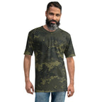 Men's digital camo T-shirt, olive green crew neck short sleeves with pixel pattern