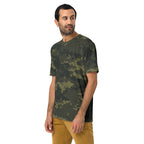 Men's digital camo T-shirt with short sleeves and crew neck, dark olive green