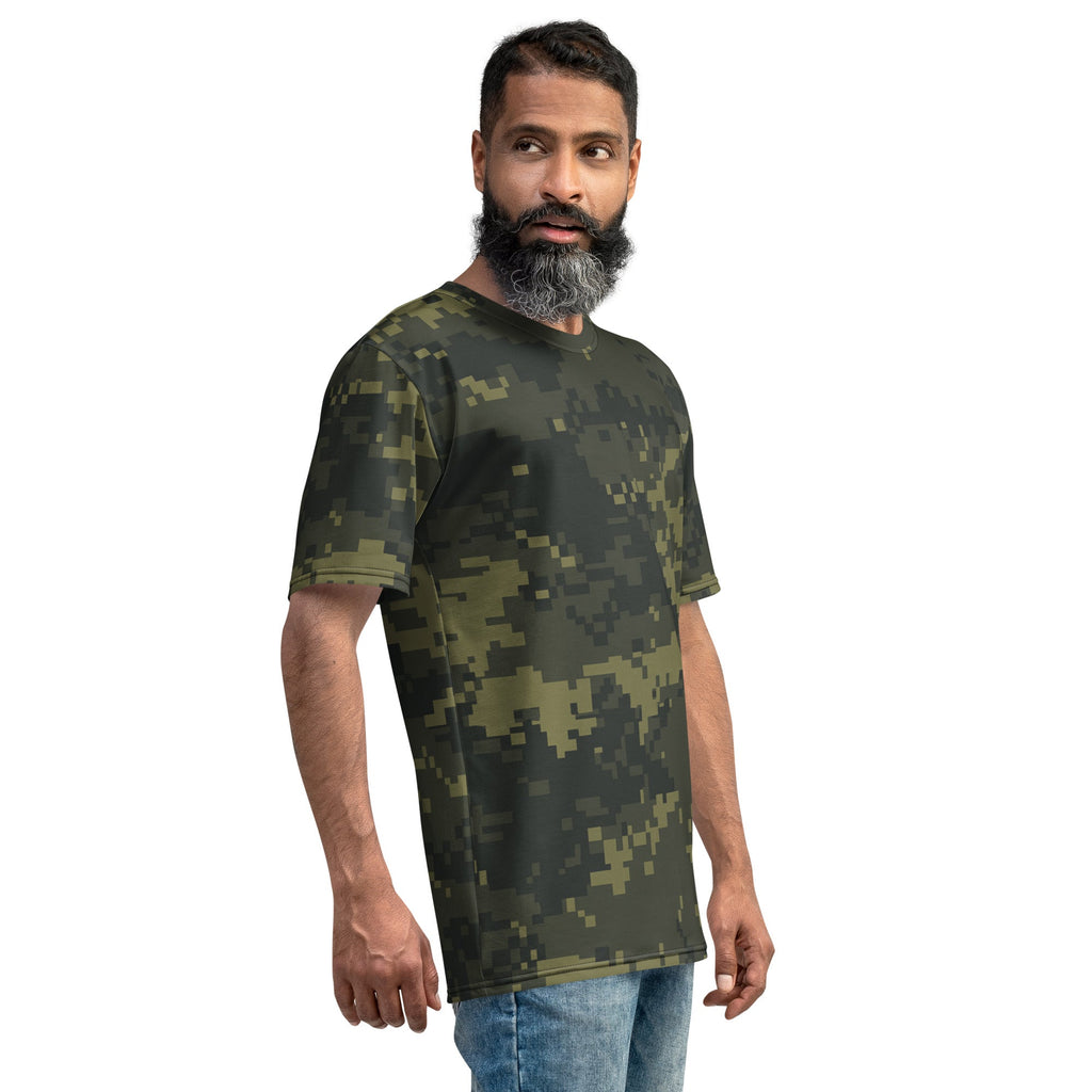 Men's digital camo T-shirt, olive green crew neck short sleeves with camo pattern