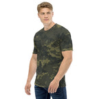Men's digital camo T-shirt, short-sleeve crew neck, dark olive green pixel camo