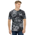 Men's digital camo crew-neck T-shirt with short sleeves, pixel camouflage in dark gray