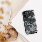 Digital camo iPhone case with camera cutout and thick protective bumper