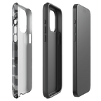 Gray digital camo phone case showing side and back profiles with button openings