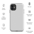 Light gray iPhone case with camera cutouts and raised edge protection