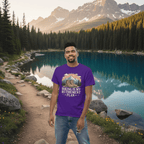 Purple hiking slogan T-shirt with mountain graphic