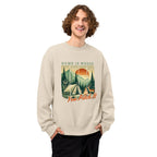 Beige oversized sweatshirt with camping graphic and “You Pitch It” text
