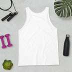 White sleeveless tank top with wide neck and no visible print