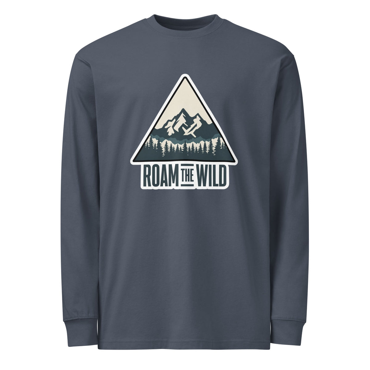 Men's harbor blue long-sleeve hiking T-shirt with chest mountain emblem