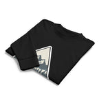 Men's black long-sleeve hiking T-shirt with front mountain graphic