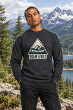 Men's dark gray long sleeve hiking T-shirt with 'ROAM THE WILD' triangle graphic