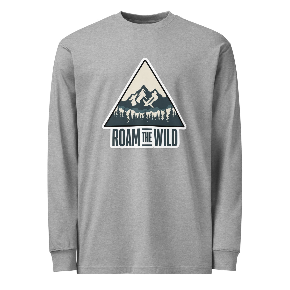 Men's carbon grey long-sleeve hiking T-shirt with chest mountain emblem