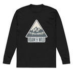 Men's black long-sleeve hiking T-shirt with chest Roam the Wild logo