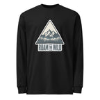 Men's black long sleeve hiking T-shirt with 'ROAM THE WILD' triangle graphic