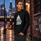 Men's black long sleeve hiking T-shirt with 'ROAM THE WILD' triangle graphic, side view