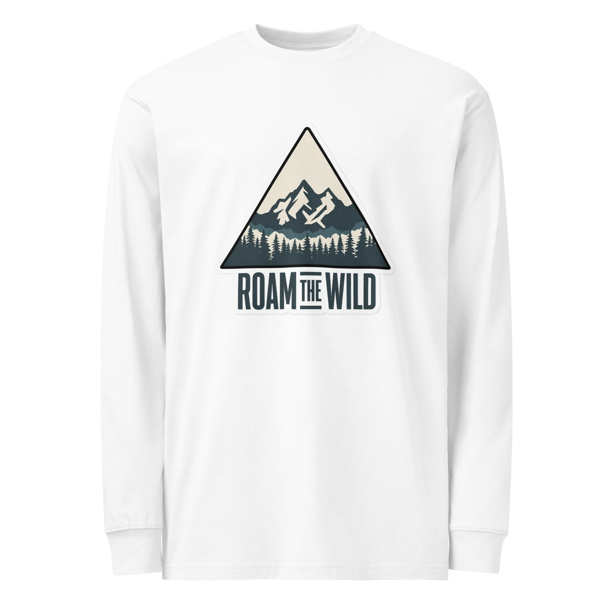 Men's white long-sleeve hiking T-shirt with chest mountain emblem