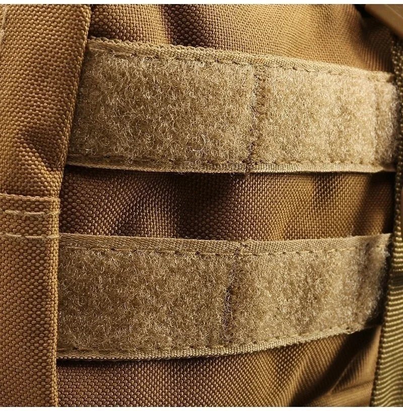 Khaki MOLLE strap webbing on tactical backpack front panel