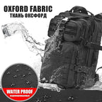 Black tactical MOLLE backpack with textured fabric and reinforced front straps