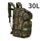 Tactical MOLLE backpack, camouflage pattern with MOLLE webbing and front flap pocket