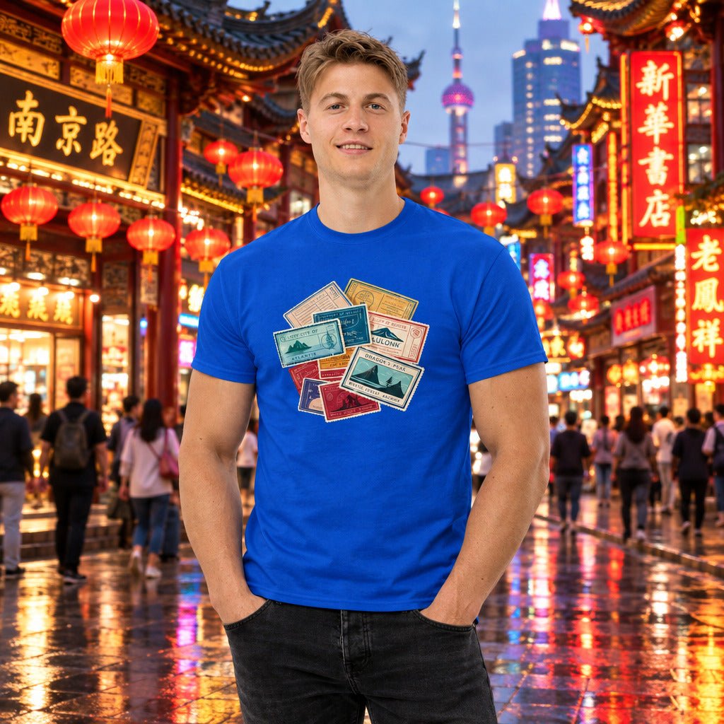 Travel Stamps T-Shirt Wanderlust Adventure Graphic Tee - Still Out There