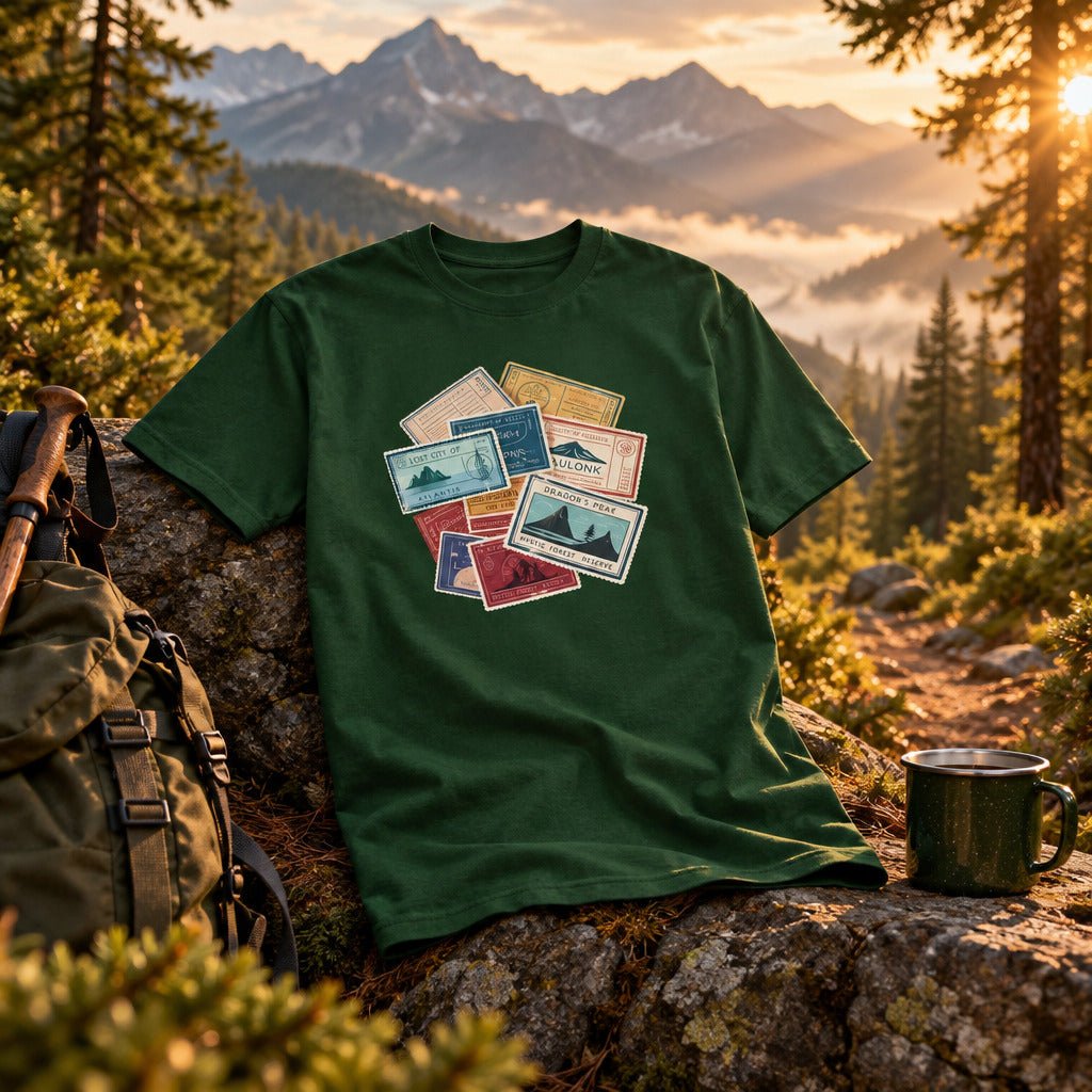 Travel Stamps T-Shirt Wanderlust Adventure Graphic Tee - Still Out There