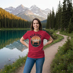 Cardinal red bear camping T-shirt with round forest bear logo and 'WILD SOUL'